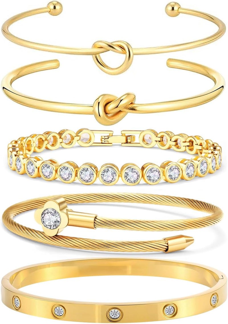18 K Gold Plated Love Bangle Bracelet Stack Cuff Jewelry for Women Jewelry Set for Women Gift with Box